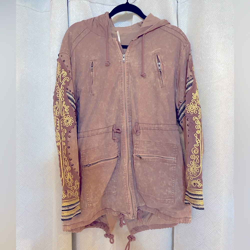 Free People Blush Pink Embroidered Sleeves Jacket
